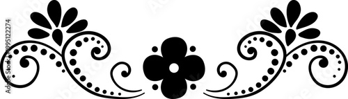 Cute flower with swirl branches, whimsical floral clipart, decorative border for invitation and design