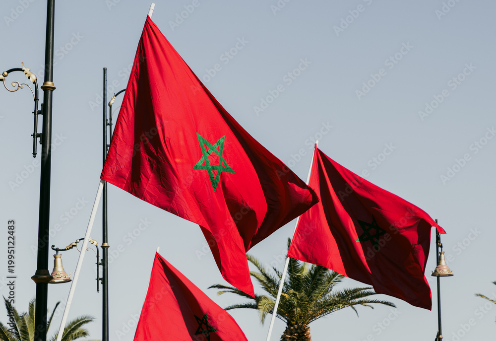Fototapeta premium flags of Morocco on the street