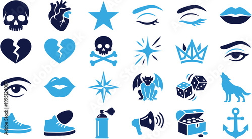 Ophthalmology silhouette editable icon set. Contain icons related to medical eye care, optometry, vision correction and more. Editable stroke. Set of stylized icons including skull, heart.