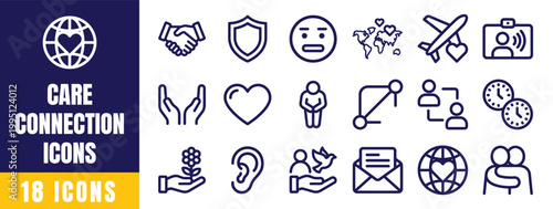 Care Connection Icons Set – Empathy, Support, Heart, Community, Human Bond Outline Vector