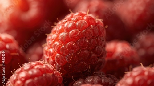 Fresh raspberry macro close up with vibrant red texture
