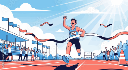 Athlete crossing the finish line in a race.