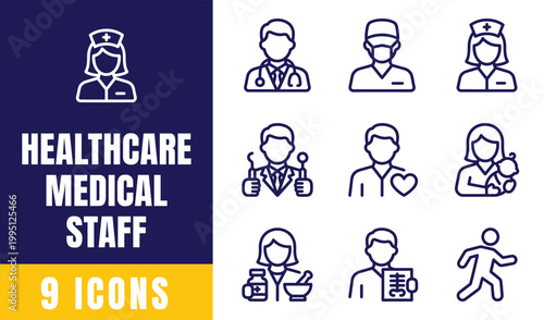 Healthcare Medical Staff Icons Set – Doctor, Nurse, Surgeon, Hospital Worker Avatar Outline Vector