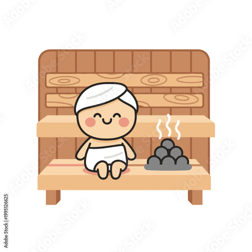 Happy Person Relaxing in a Wooden Sauna with Hot Stones