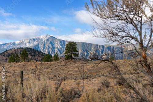 Chopaka Mountain Richter Pass BC. Sagebrush in the Richter Pass in the south Okanagan. Chopaka Mountain in Washington State rises in the background. British Columbia, Canada.
