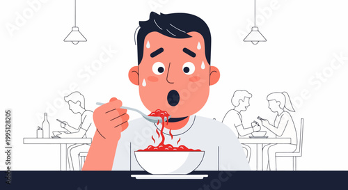Man Eating Spaghetti With Surprise Expression.