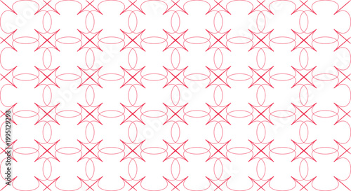 Seamless pattern of pink geometric shapes on with repeating ovals and xs