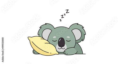 Cute Koala Sleeping with Pillow.