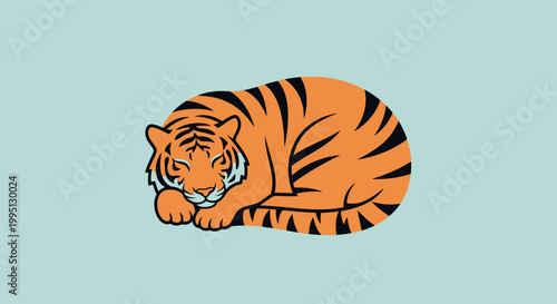 Schilderij op canvas Sleeping Orange Tiger Cartoon Illustration.