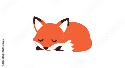 Sleeping Fox Cartoon Illustration Closeup.