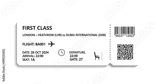 First Class Airline Ticket Boarding Pass.
