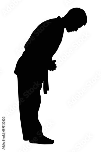 Person in silhouette performs a respectful bow, a vector graphic illustration