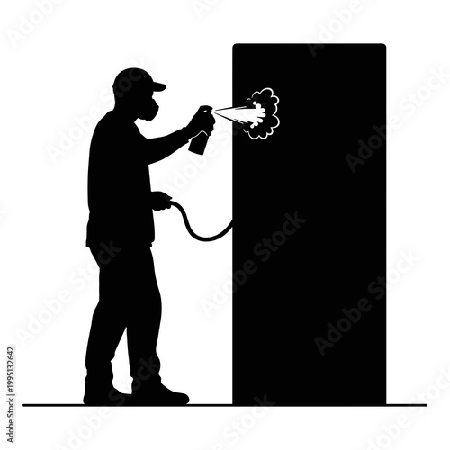 Vector illustration of a painter using a spray gun for wall painting