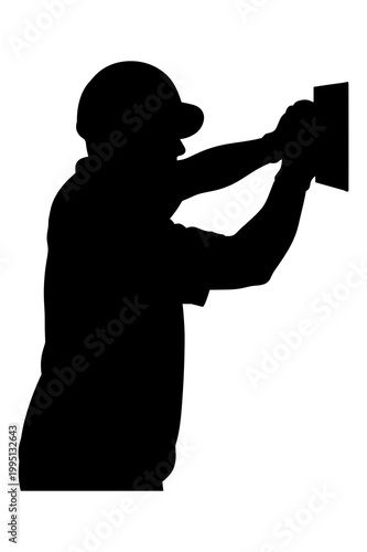 Illustrative vector graphic of a worker installing or repairing something