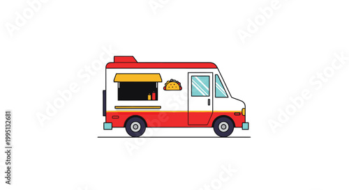 Colorful Food Truck Side View Illustration.
