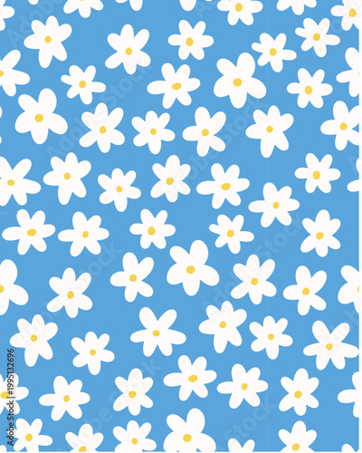 Vector illustration. Seamless pattern with chamomile petals and twigs. Big set of flowers.	
