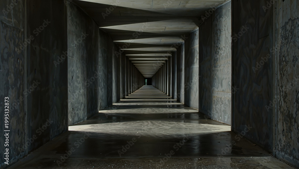 Fototapeta premium Long Concrete Tunnel with Dramatic Light and Shadow