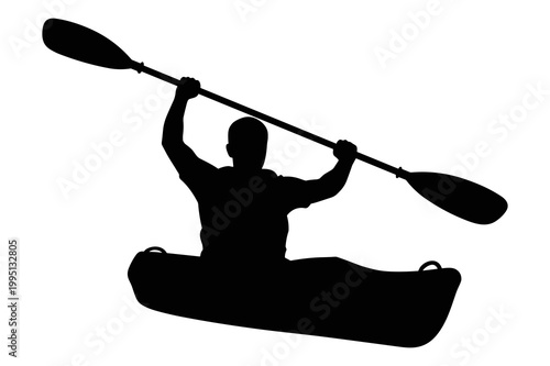 Dynamic vector graphic illustration of a person actively paddling a kayak
