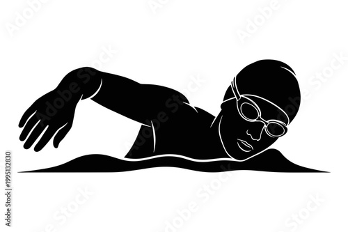 Dynamic vector illustration of a swimmer performing the crawl stroke in water.