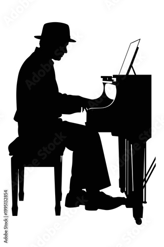 Classic jazz musician silhouette playing the piano graphic design