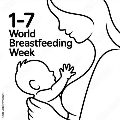 World breastfeeding week mother and baby icon Vector, illustration