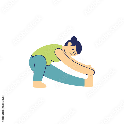 Woman doing yoga stretching exercise, healthy lifestyle, flat illustration