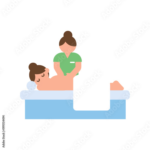 Massage therapy session, therapist massaging client lying on table, wellness concept