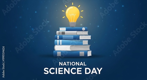 Glowing light bulb on stacked books
