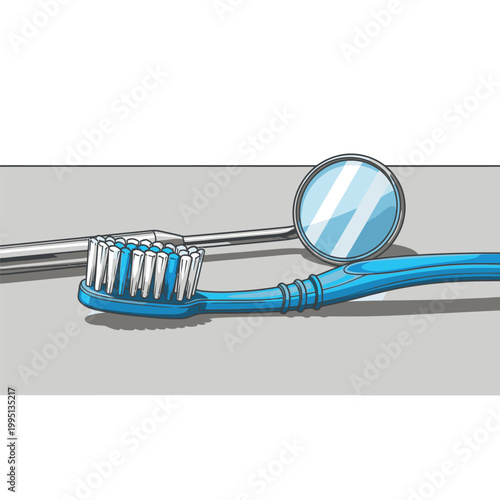 Blue toothbrush with stethoscope nearby.