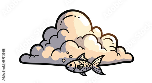 Fish Swimming Under Cloudy Sky.