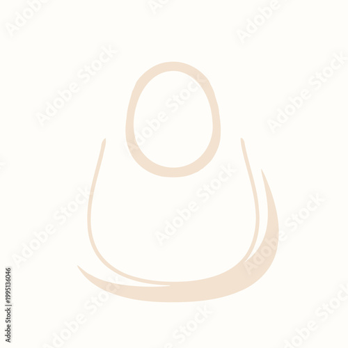 Minimalist baby bib icon, outline illustration on a pastel background. Simple baby clothes graphic.