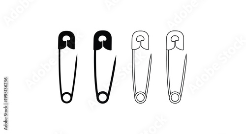 Obraz na płótnie Four safety pins in varying styles including a dark silhouette