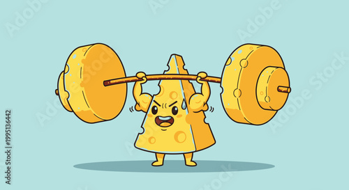 Vector illustration of a man and his dog training with a guitar and heavy gym dumbbells for a 3d fitness bodybuilding exercise