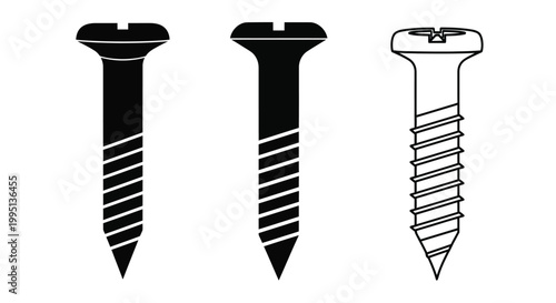 Foto Three different screw designs depicted in a stark black silhouette