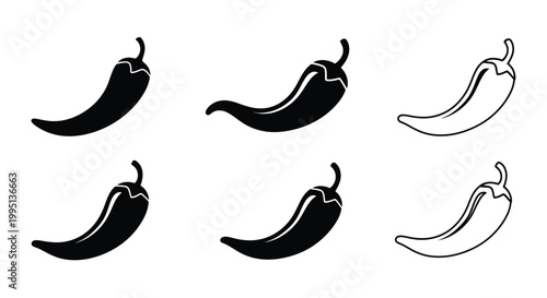 Foto Assorted chili peppers in various styles including a silhouette