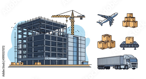 Construction Site with Crane and Truck.