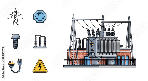 Electricity substation power transmission tower.