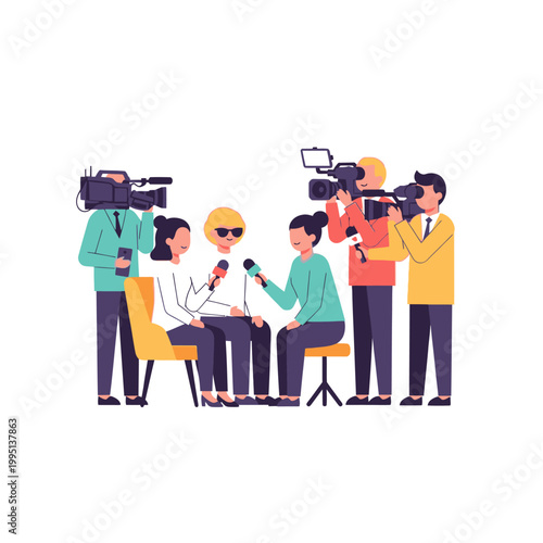 Journalists Interviewing Person with Cameras Recording