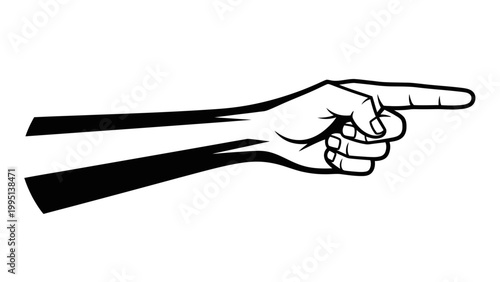 Fotografía Hand pointing right, index finger extended, isolated on white background, graphi