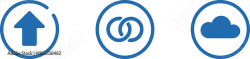 Set of blue circle icons with upload arrow link chain and cloud symbols Vector
