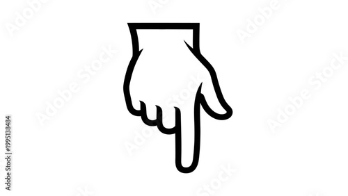 Hand pointing down, index finger gesture, isolated on white background, direction, click, select, choose