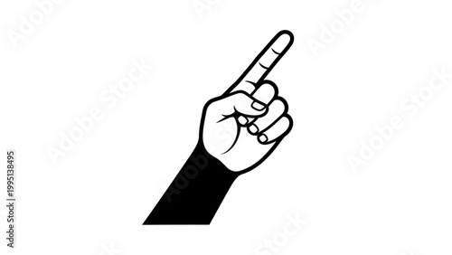 Hand pointing up, index finger raised, isolated on white background, symbol of attention, direction, or number one