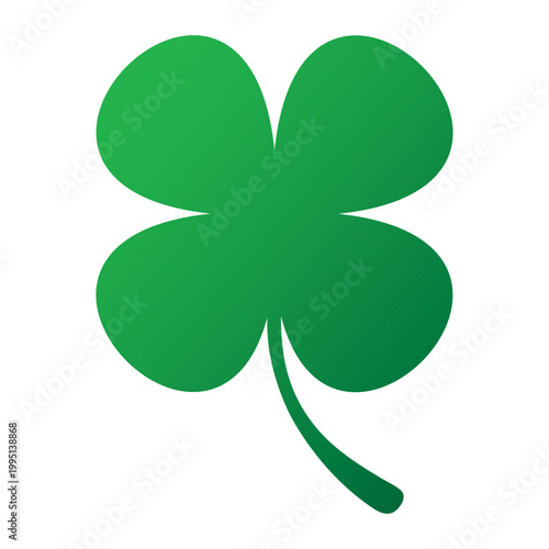 Foto Green Gradient Four Leaf Clover Vector Isolated on White Background Lucky Shamrock Symbol for St Patricks Day Celebration Modern Nature Icon for Good Fortune Success Wealth Prosperity Irish Art