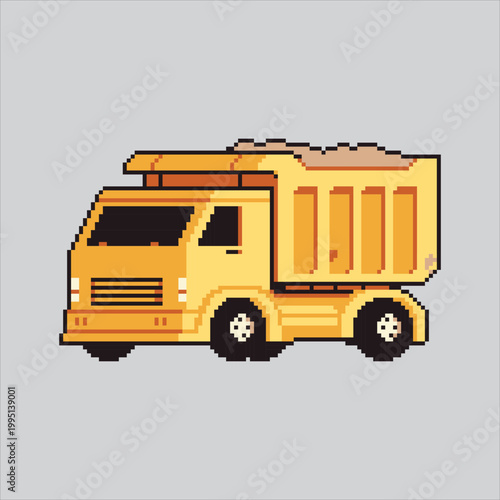 Pixel art illustration Dump Truck. Pixelated Trash Truck. Dump Truck Trash Icon pixelated for the pixel art game and icon for website and video game. old school retro.