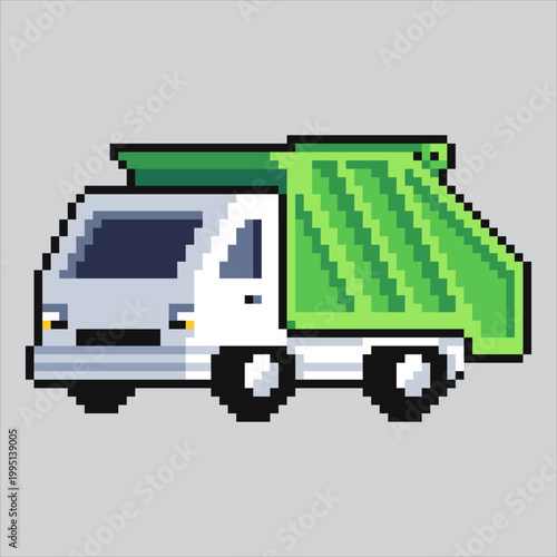 Pixel art illustration Dump Truck. Pixelated Trash Truck. Dump Truck Trash Icon pixelated for the pixel art game and icon for website and video game. old school retro.