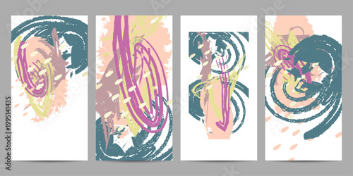 Simple comfortable paint brush soothing pastel muted pale calm tones card templates set. Collection of romantic invitations