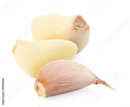 Fresh garlic cloves isolated on white. Root vegetable
