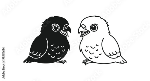 Adorable Black and White Baby Birds Illustration Vector