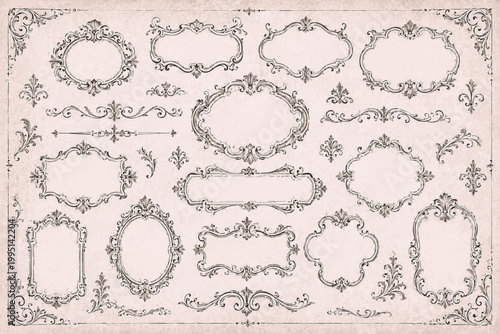 Rococo Label Cartouches Pack. Vintage Calligraphic Ornament SVG Vector Set for Invitations, Borders, Labels and Decorative Stationery Design, rococo label, cartouche frame, ornate plaque