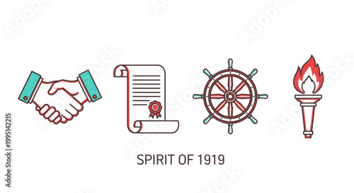 Spirit of 1919 flat icons for social justice and cooperation